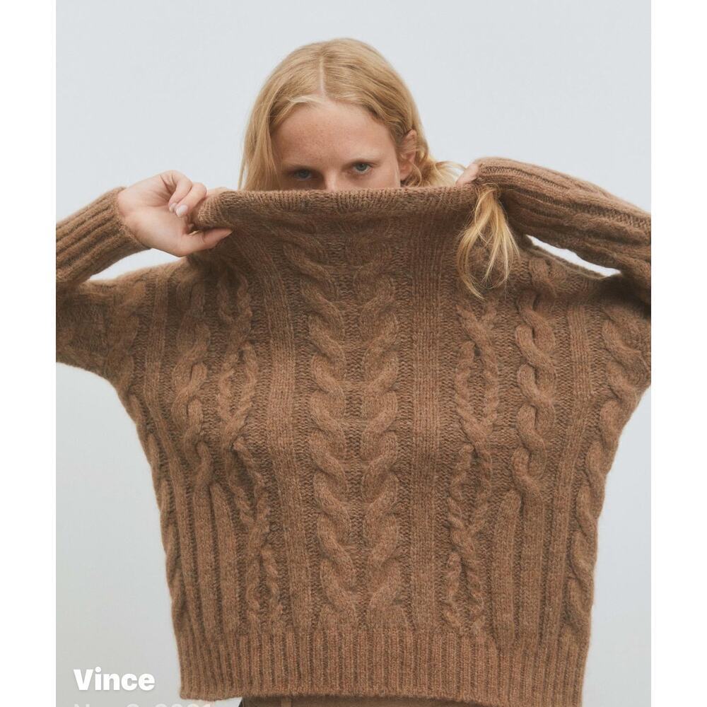 Vince Cable Braid Alpaca & Wool Blend Sweater Long Sleeve In Camel Size L NWT